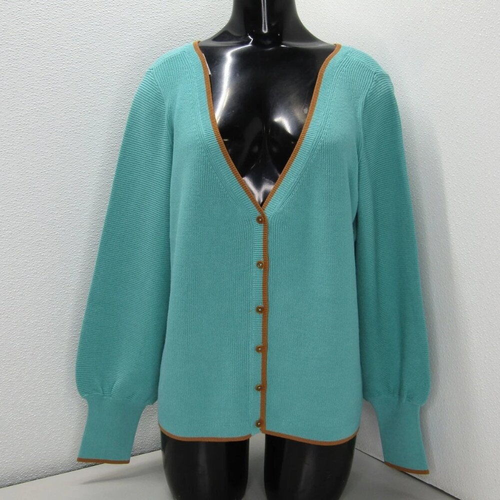 NEW ETCETERA Cardigan Sweater Sea Blue Size XS Seafarer V-Neck Long Sleeve